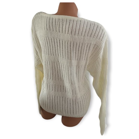 Long Sleeve V-Neck Open Knit Pullover Sweater off-white - Picture 11 of 12
